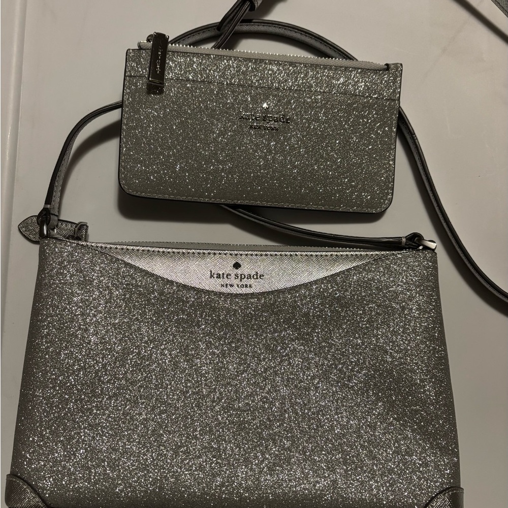Kate Spade Silver Crossbody Bag with Glitter Finish